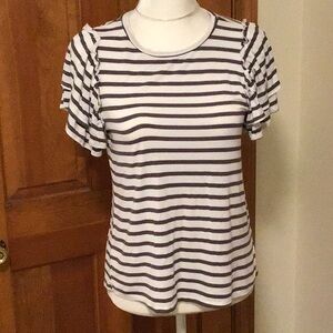 NWOT: Ruffled Sleeve Striped Tee